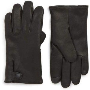 NWT UGG MEN'S 3 POINT SNAP LEATHER WOOL LINED WINTER GLOVES BLACK M L